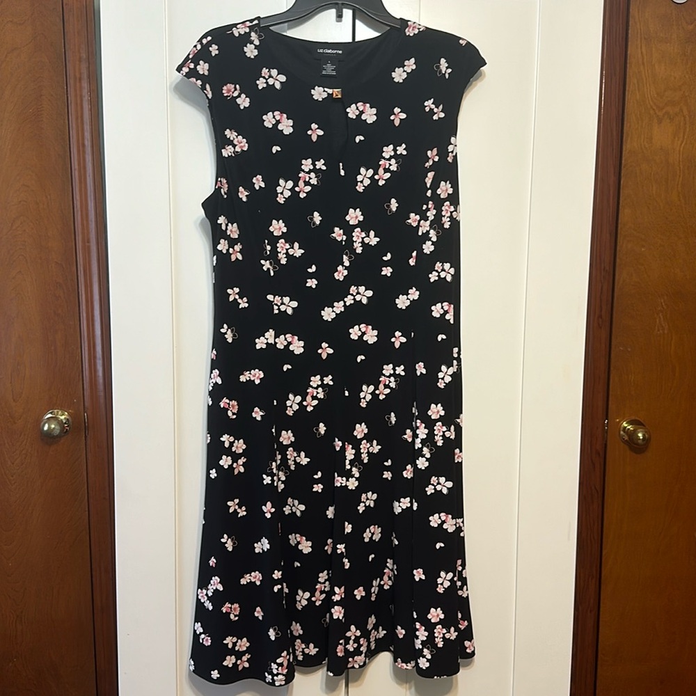Liz Claiborne pink floral sleeveless dress with keyhole top (L)